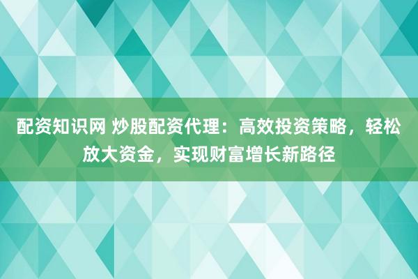 配资知识网 炒股配资代理：高效投资策略，轻松放大资金，实现财富增长新路径