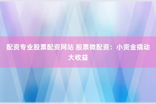 配资专业股票配资网站 股票微配资：小资金撬动大收益