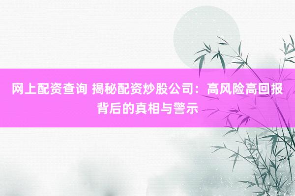 网上配资查询 揭秘配资炒股公司：高风险高回报背后的真相与警示