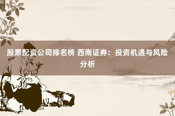 股票配资公司排名榜 西南证券：投资机遇与风险分析
