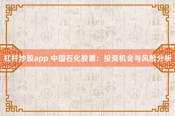 杠杆炒股app 中国石化股票：投资机会与风险分析