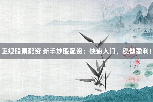 正规股票配资 新手炒股配资：快速入门，稳健盈利！