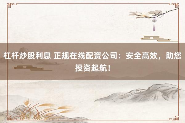 杠杆炒股利息 正规在线配资公司:安全高效,助您投资起航!