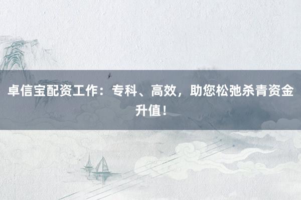 卓信宝配资工作：专科、高效，助您松弛杀青资金升值！
