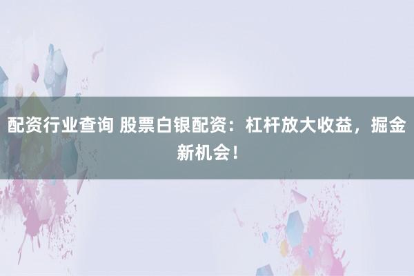 配资行业查询 股票白银配资:杠杆放大收益,掘金新机会!