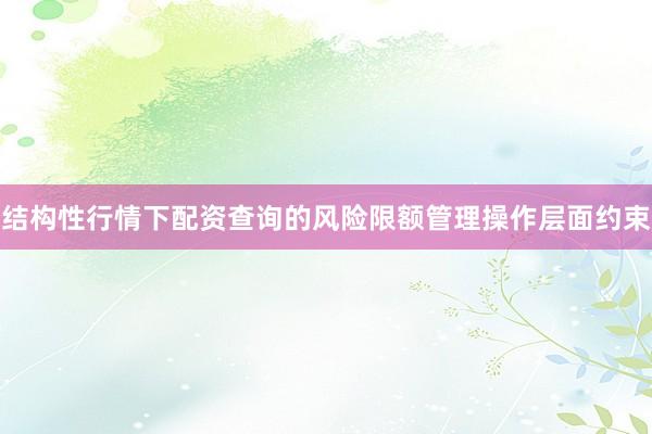 结构性行情下配资查询的风险限额管理操作层面约束