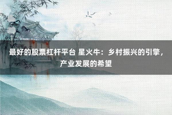 最好的股票杠杆平台 星火牛:乡村振兴的引擎,产业发展的希望