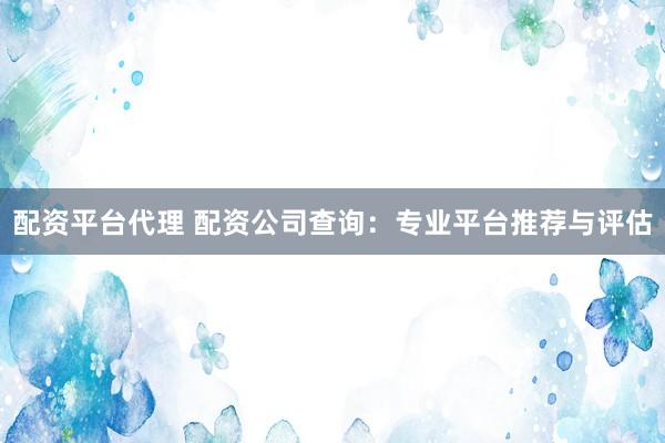 配资平台代理 配资公司查询：专业平台推荐与评估